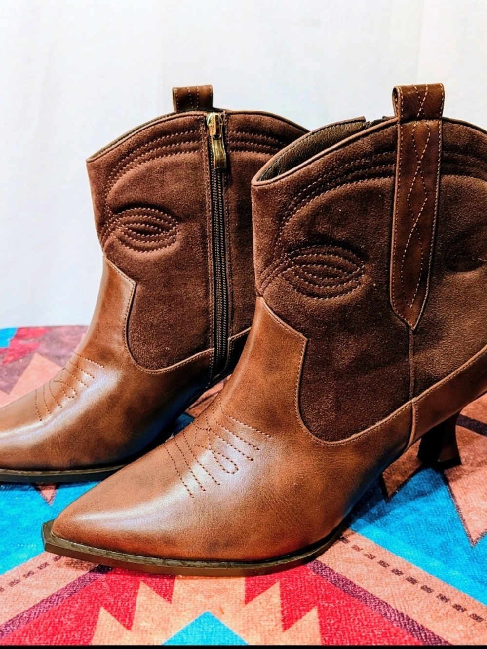 C Comfort EST 1945 Brown Suede & Faux Leather Western Ankle Booties